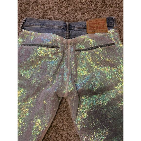 LEVI’S Women’s 501 Jeans Ripped Iridescent Pink Sequins Size W30/L30 Vintage - Picture 6 of 11